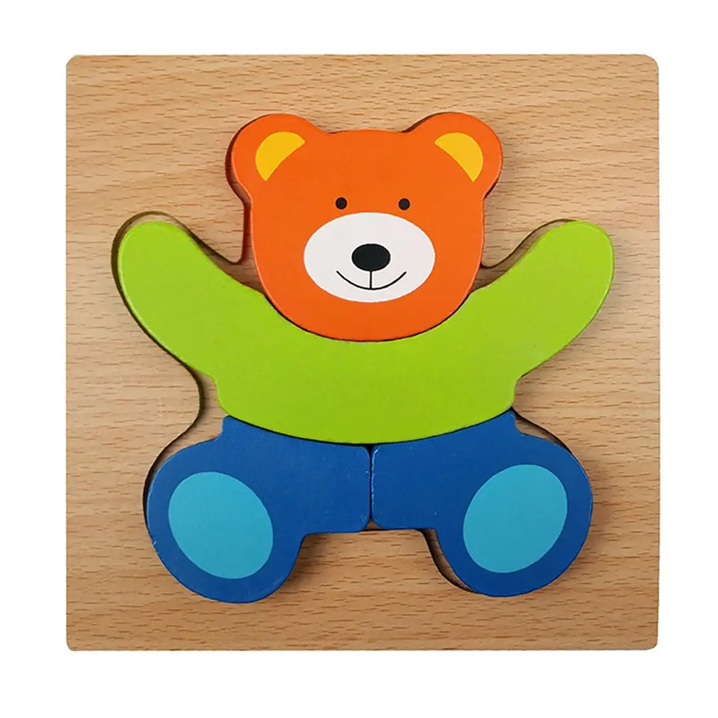 Мультяшные животные, трехмерная ручная захватная доска, паззл, деревянные игрушки для детей, Детские Игрушки для раннего обучения - Цвет: Baby bear