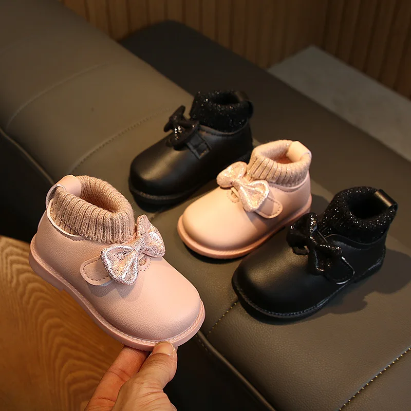 Утолщенные теплые детские повседневные кроссовки; Chausson bébе; обувь для маленьких девочек; нескользящая детская обувь для девочек; модные короткие ботинки