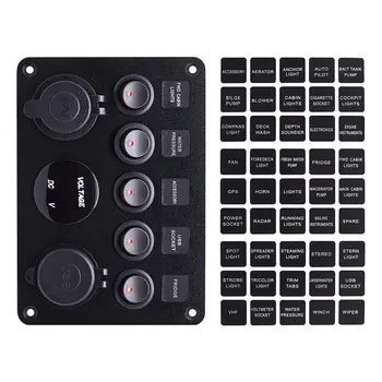 

New 5 Gang On-Off Toggle Switch Control Panel Usb Charger Car Ship Yacht Combination Panel With Usb And Cigarette Lighter Socket