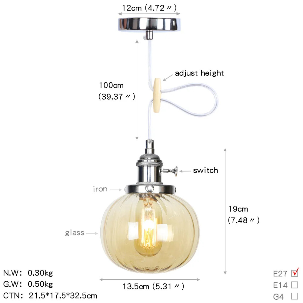 DA124铬色+琥珀罩 尺寸图英文版