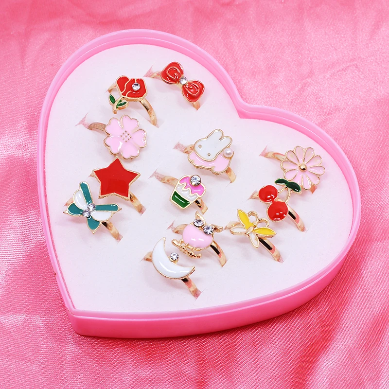 12pcs 12/36 шт/партия Дети микс Красочный горный хрусталь, драгоценный камень кольца милые ювелирные изделия! Креативные Игрушки для принцесс детские маленькие кольца для девочек подарочная упаковочная коробка - Цвет основного камня: 12pcs