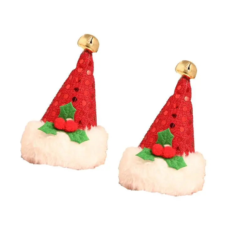2Pcs Christmas Hat Shaped Hair Clips Decorative Performance Navidad Gift Christmas Decorations For Home Natal Santa Hat