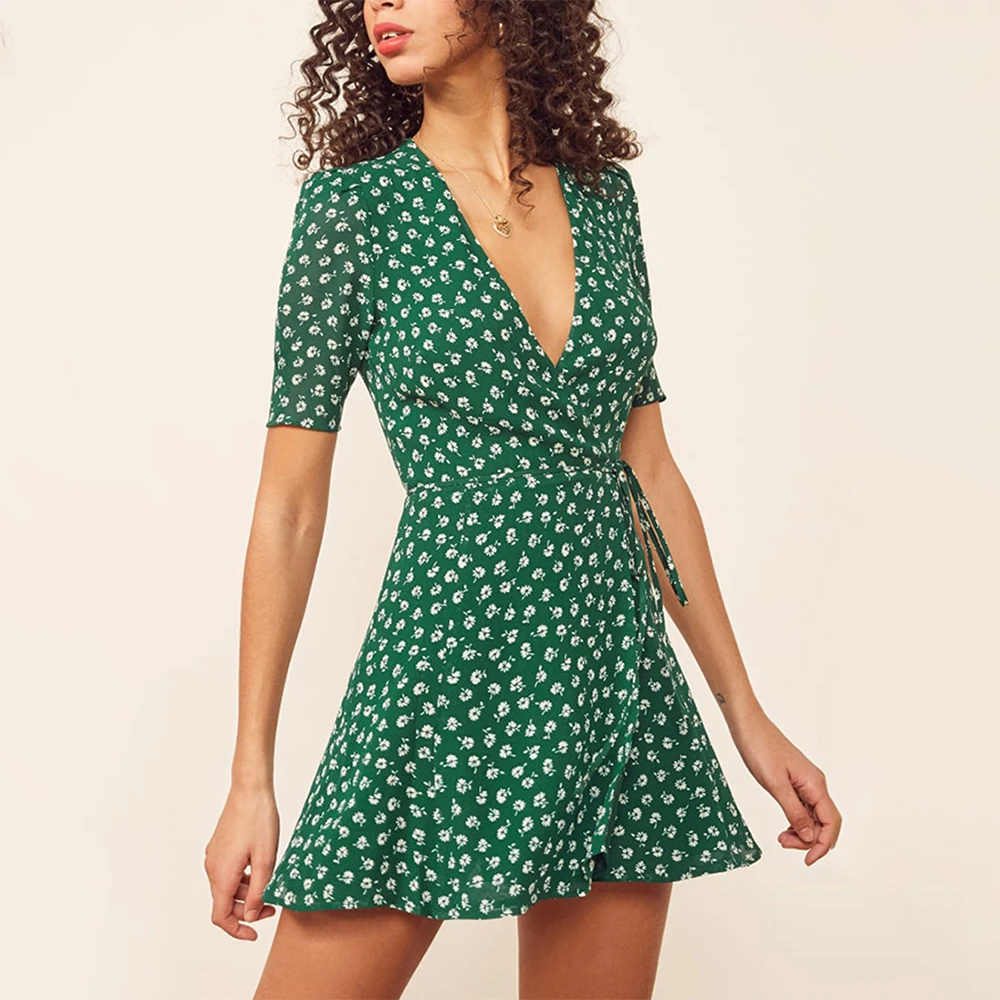 Женское богемное пляжное платье с V образным вырезом коротким рукавом|Платья| |