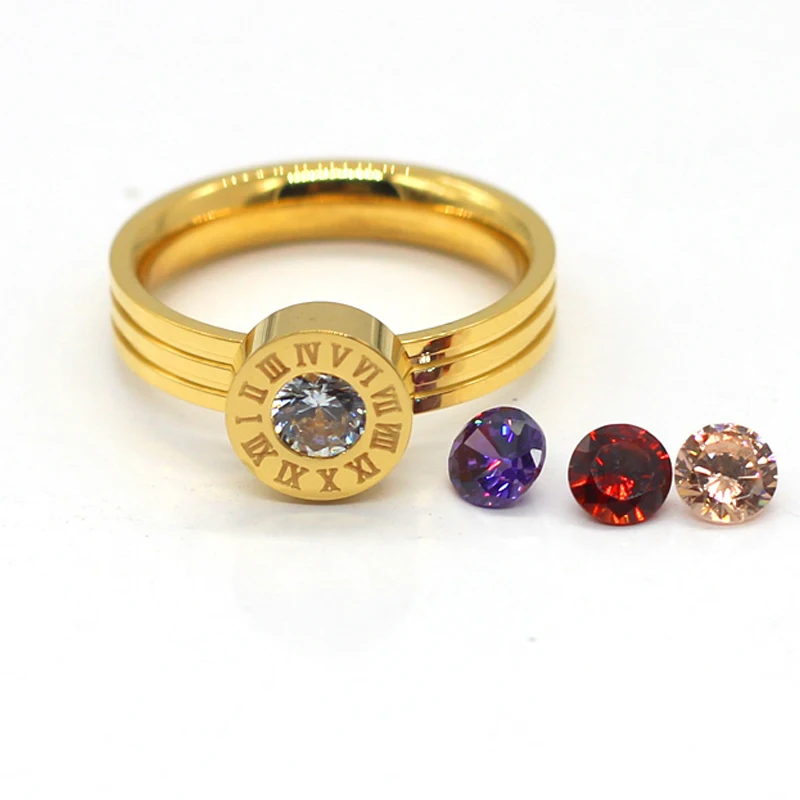 Titanium steel Roman numerals four-color zircon exchange rings Miniature versions 3 color drilling ring love for woman | Украшения и