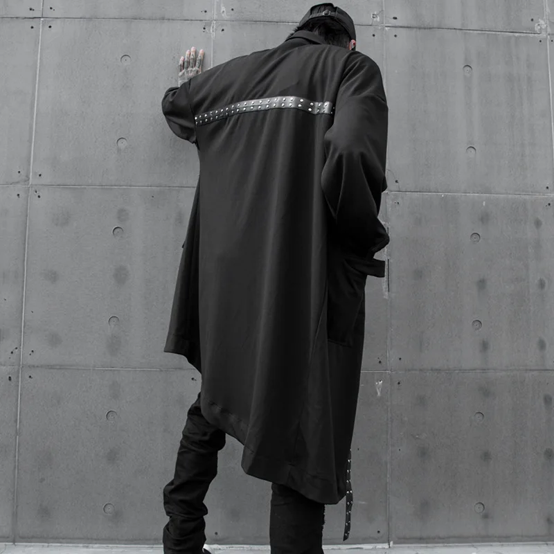 

Men Long Jacket Cloak Loose Casual Asymmetric Trench Coat Male Streetwear Hip Hop Punk Gothic Cardigan Outerwear Stage Clothing