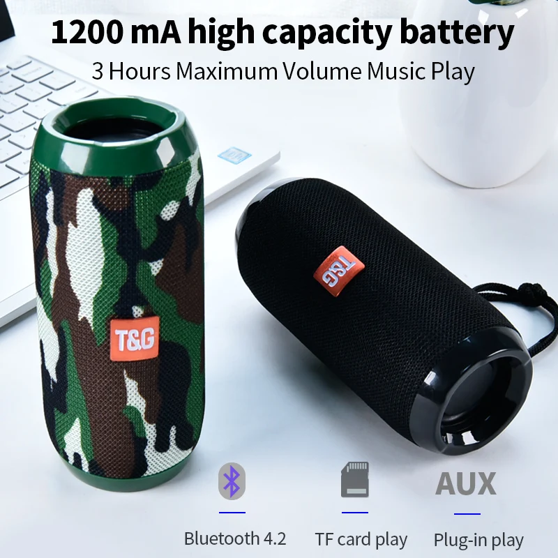 2020 New TG117 Bluetooth Speaker 1200mAh Waterproof Portable Wireless Column Loudspeaker Box Support TF Card FM Radio Aux Input