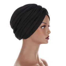 Scuba Fabric Twisted Turban Cap for Women Soild Color Muslim Hat Female Headwrap Bonnet Under Scarf Caps