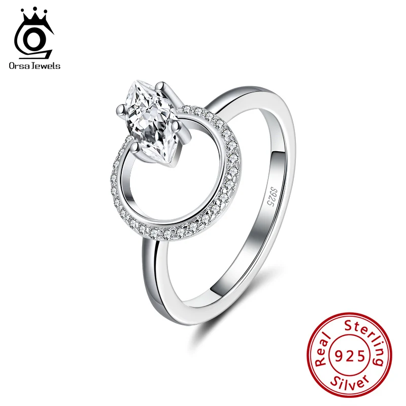 ORSA JEWELS Brilliant 925 Серебряное свадебное кольцо бренд с большой круглой формой полный