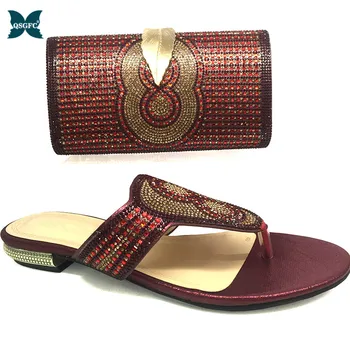 

New Arrival African Shoe and Bag Decorated with Rhinestone Ladies Shoes with Matching Bags Set Italian Designer Shoes Women