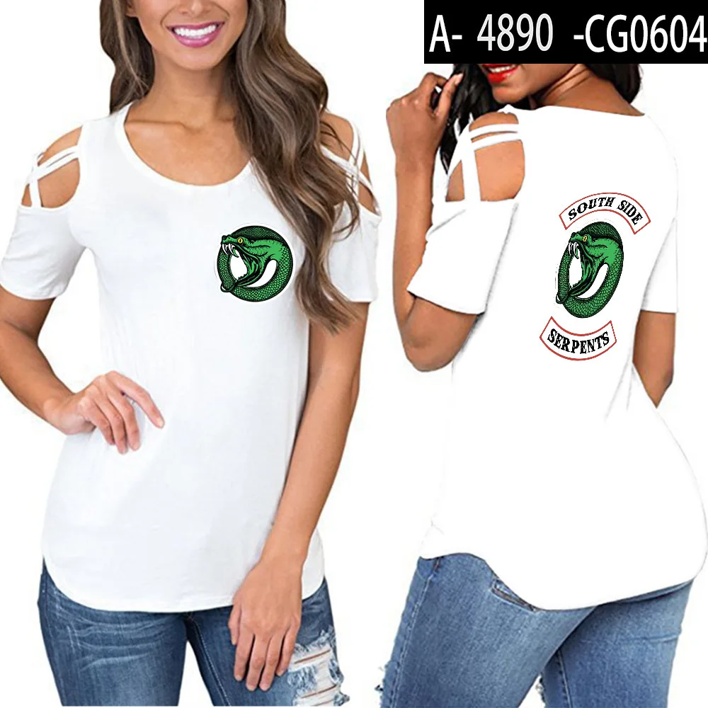 Футболка с ривердейлом летние топы женские SouthSide Serpents Jughead сексуальные с открытыми плечами хлопок с коротким рукавом женская футболка уличная - Цвет: 002