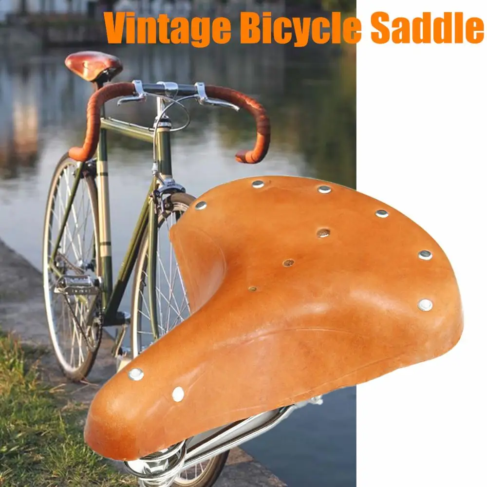 

Vintage Brown Bicycle Bike Cycling Saddle Seat Genuine Leather With Springs