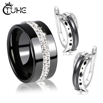 

Fashion Women Jewelry Classy Stud Earrings Rings 8mm Widht Ceramic Rings Earrings Sets Jewelry Woman Dress Accessories Gift
