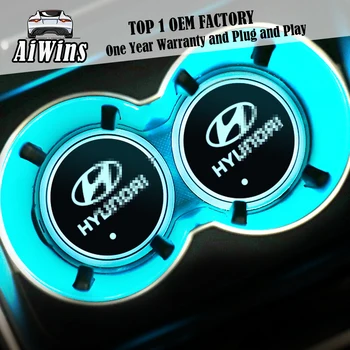 

Aiwins Car luminous coaster Cup Mat For Hyundai Full Series car logo light Accessories Atmospherelight