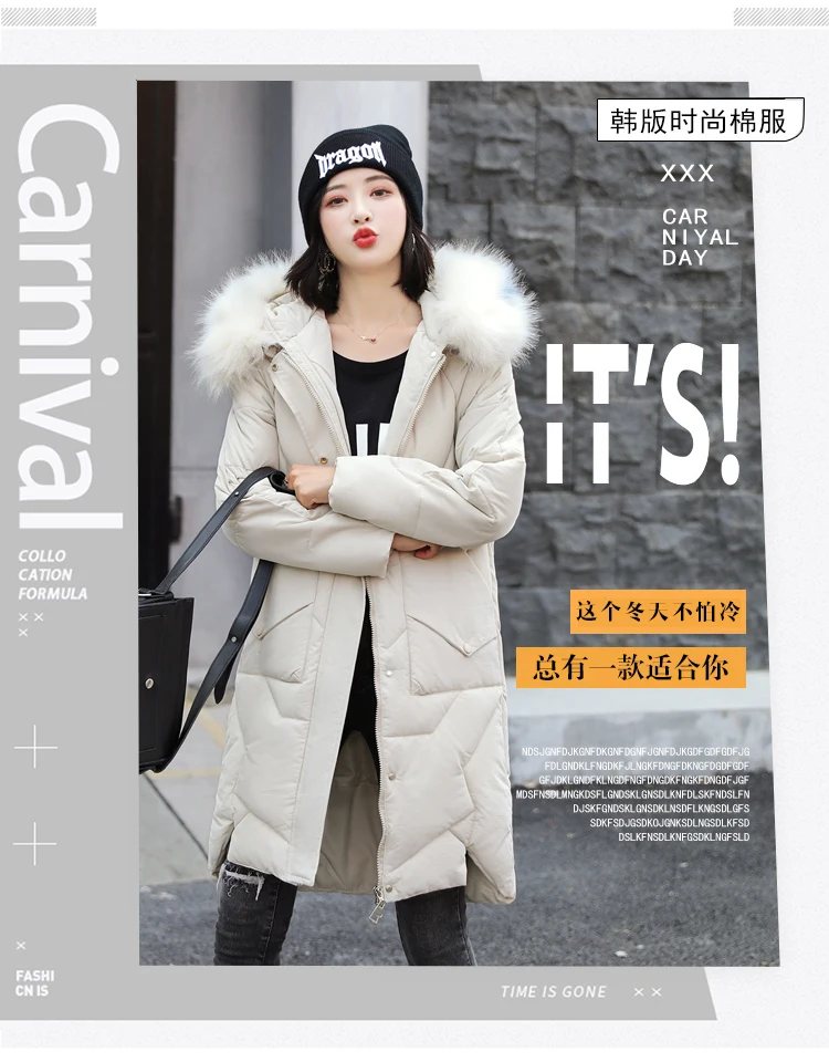 According to Nalini Autumn South Korea Dongdaemun down Jacket Women's Mid-length Large Fur Collar Students BF Cotton-padded