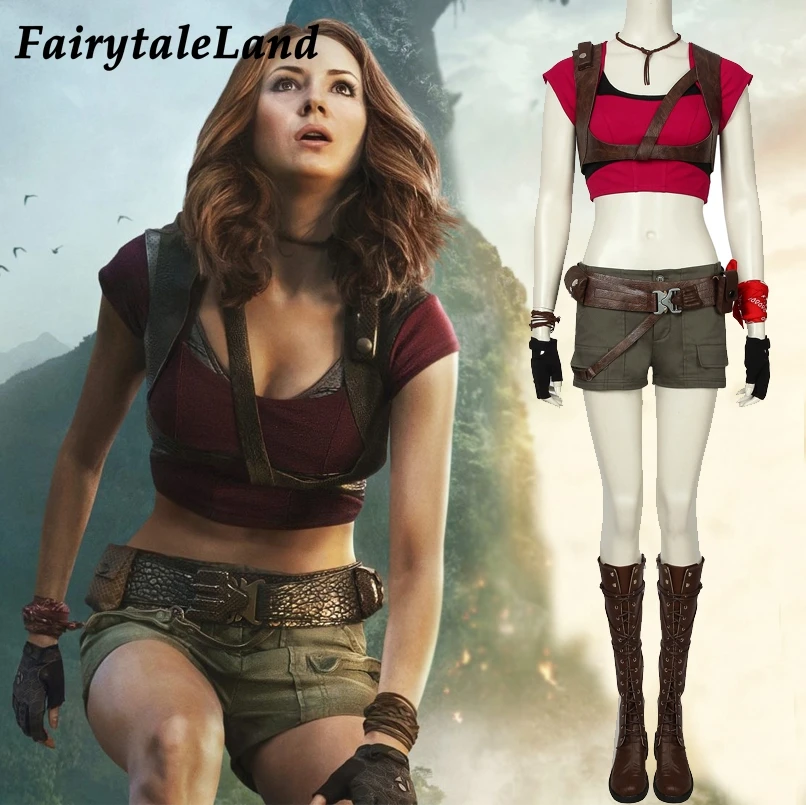 

Jumanji Welcome To The Jungle Cosplay Ruby Roundhouse Costume Sexy Suit Uniform Outfit Shorts Belt Harness with Custom Boots