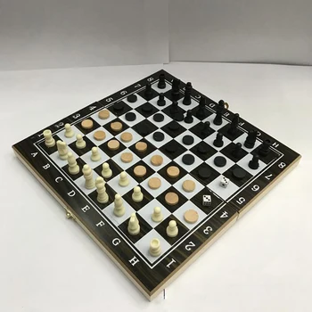 

3 in 1 Chess Board International Chess Set Portable Wooden Chessboard Travel Board Games Backgammon Checkers Pieces