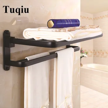 

Tuqiu Folding Bathroom Towel Rack Black Towel Hanger Foldable 59cm Fixed Bath Towel Holder Bath Shelves Aluminum Towel Rail New