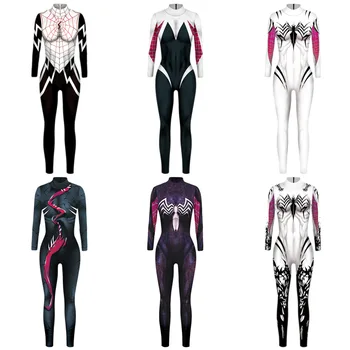 

VIP FASHION New Women Gwen Spider Cosplay Costume Stacy Spandex Lycra Jumpsuits For Female Suit Zentai Anime Bodysuit Costume
