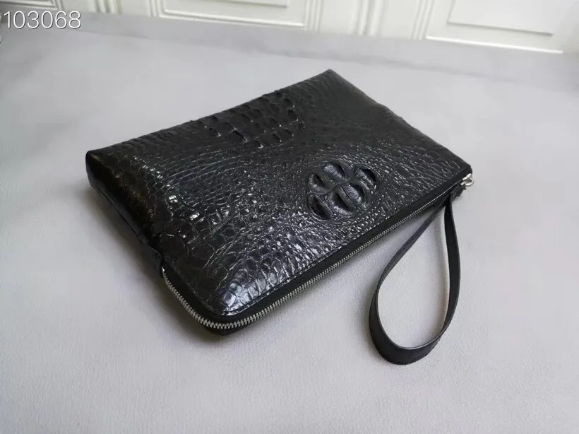 Business style Authentic Crocodile Head Skin Zipper Closure Men's Wristlets Bag Genuine Alligator Leather Male Clutch Card Purse