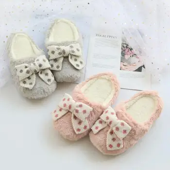 

Millffy Kawaii dot big bow pink gray woman slippers indoor home slippers slippery comfortable cute slippers