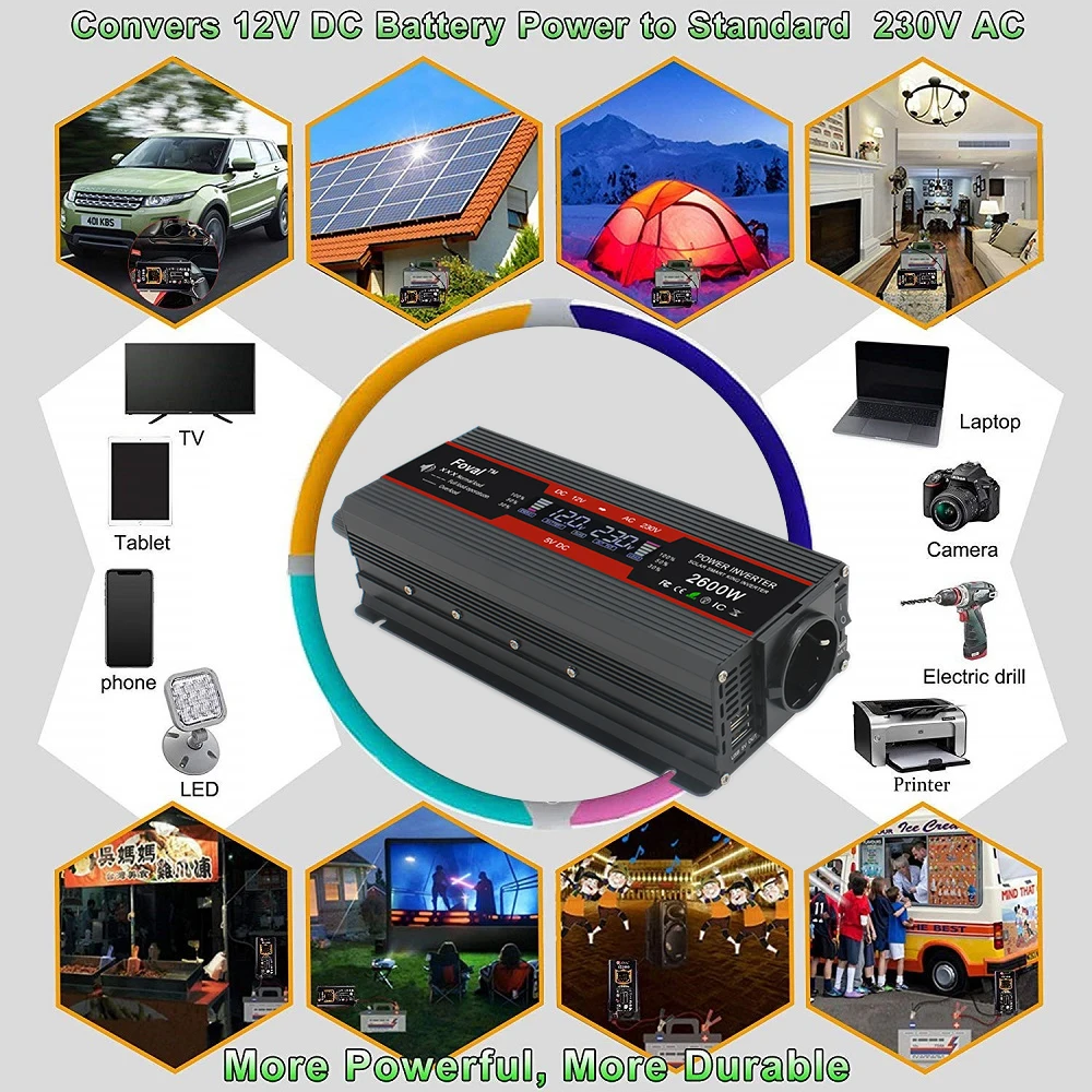 

2000W DC 12V To AC 220V LCD Display Inverter Convert Car Inverter Transformer Power Adapter 12v 220v