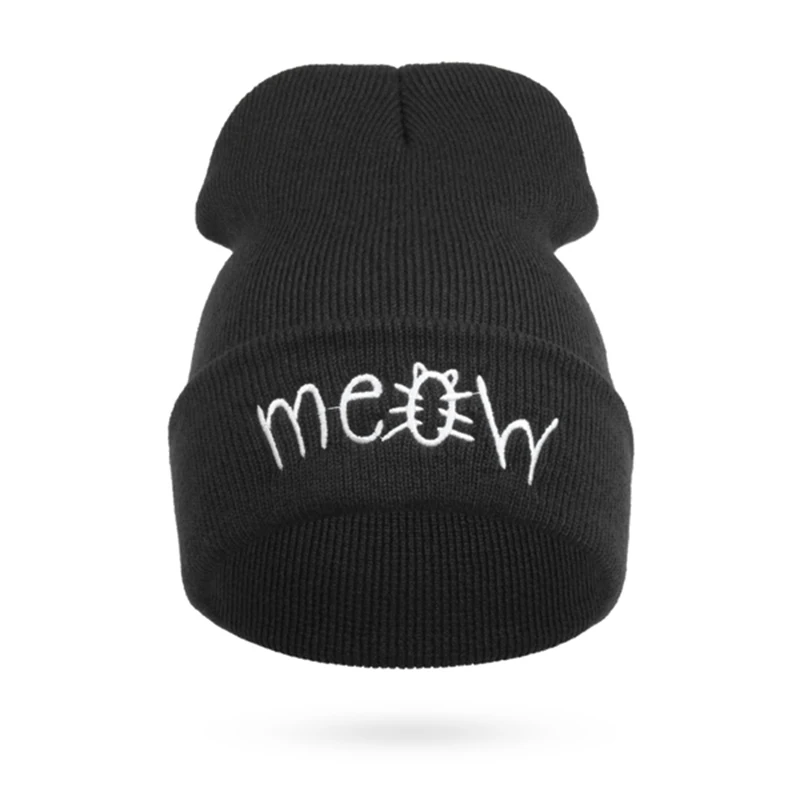 Вязаная лыжная шапочка с вышивкой Meow унисекс|winter hats for women|winter hathats women |