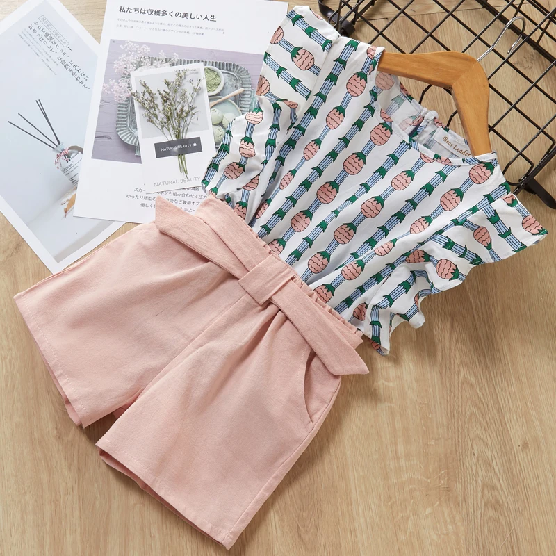 AZ1580 Pink Menoea/детская одежда г. Летняя стильная рубашка без рукавов для маленьких девочек+ шорты, комплект из 2 предметов комплекты одежды для детей модная одежда для малышей - Цвет: AZ1580 Pink
