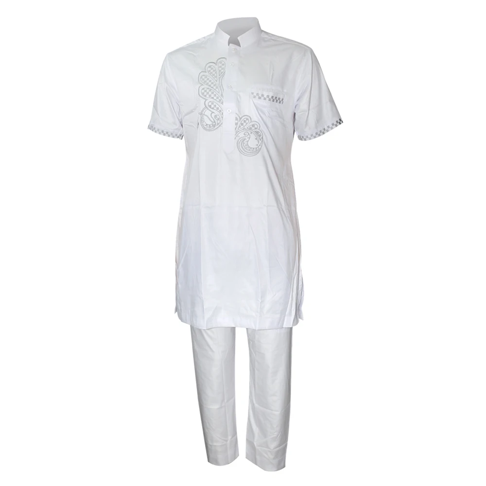 Pure white Одежда из Индонезии; мусульманский костюм одежда Аравия вышивка мусульманских костюмы Пакистан курта для мужчин Кафтан Исламская одежда для мужчин комплект из 2 предметов - Цвет: Pure white