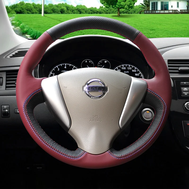 

Leather Hand Sewn Car Steering Wheel Cover DIY for Nissan Bluebird Livina Tiida Teana Terra Qashqai X-TRAIL Cover Customize