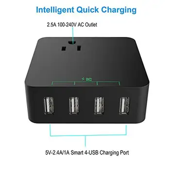 

USB Charger 4 Port Desktop USB Charging Station Smart Multi-Port Desktop USB Fast Charging Black Suitable For IPhone6S SE 5S Etc
