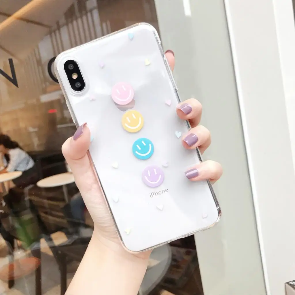 INS simple cute super fire candy color love smiley phone case for iphone Xs MAX XR X 6 6s 7 8 plus couple soft TPU back cover