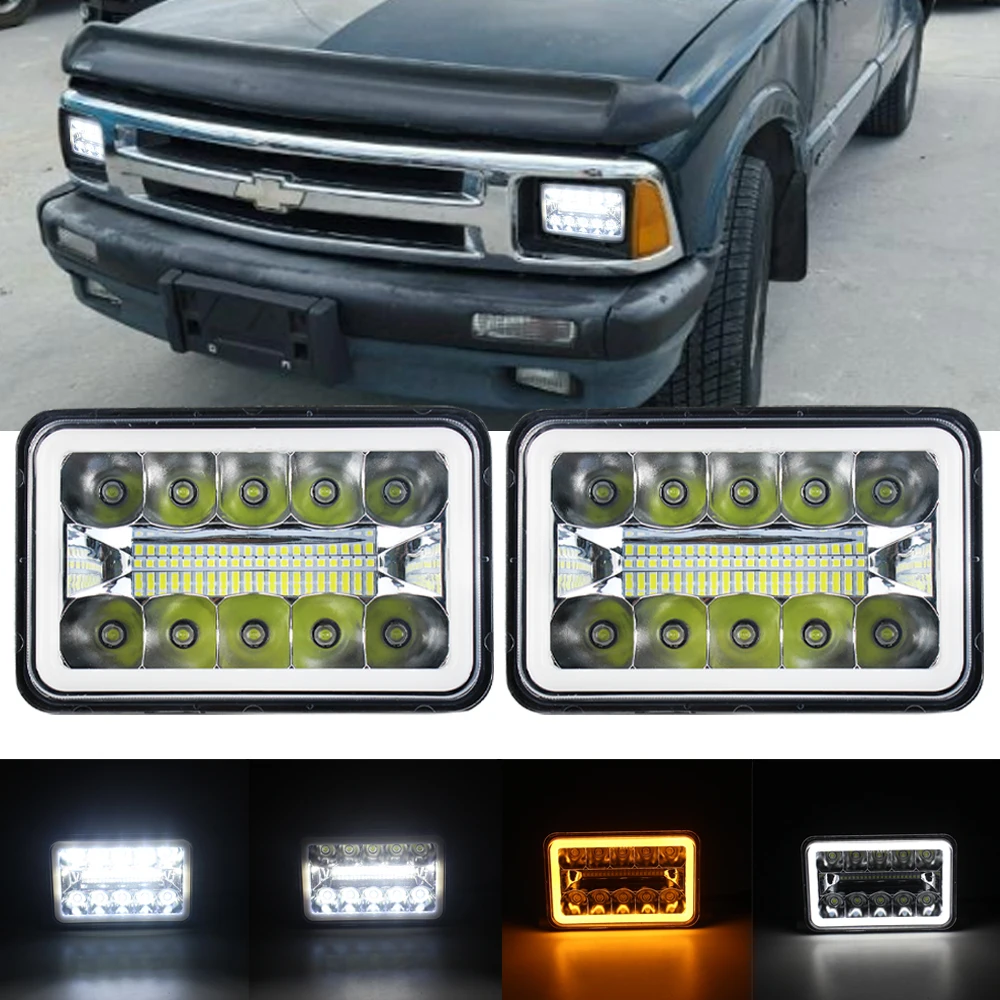 4x6 Squar Led Headlight Sealed High Low Beam DRL Turn Signal for Kenworth Peterbil H4651 H4652 Chevrolet S10 1995 1996 1997 | Автомобили и