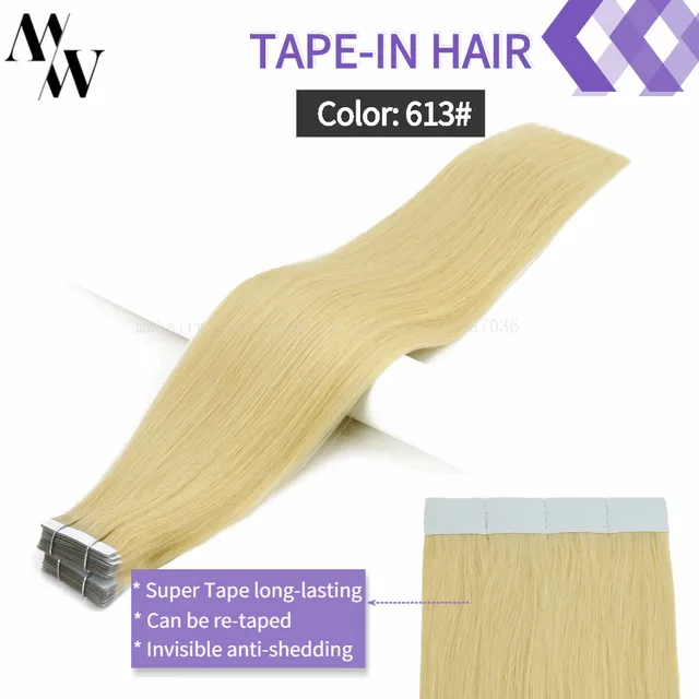 MW Double Drawn Remy Tape In Human Hair Extensions 100% Real Skin Weft Adhesive Glue On Seamless Natural Hair 16/20/24 Inches #613