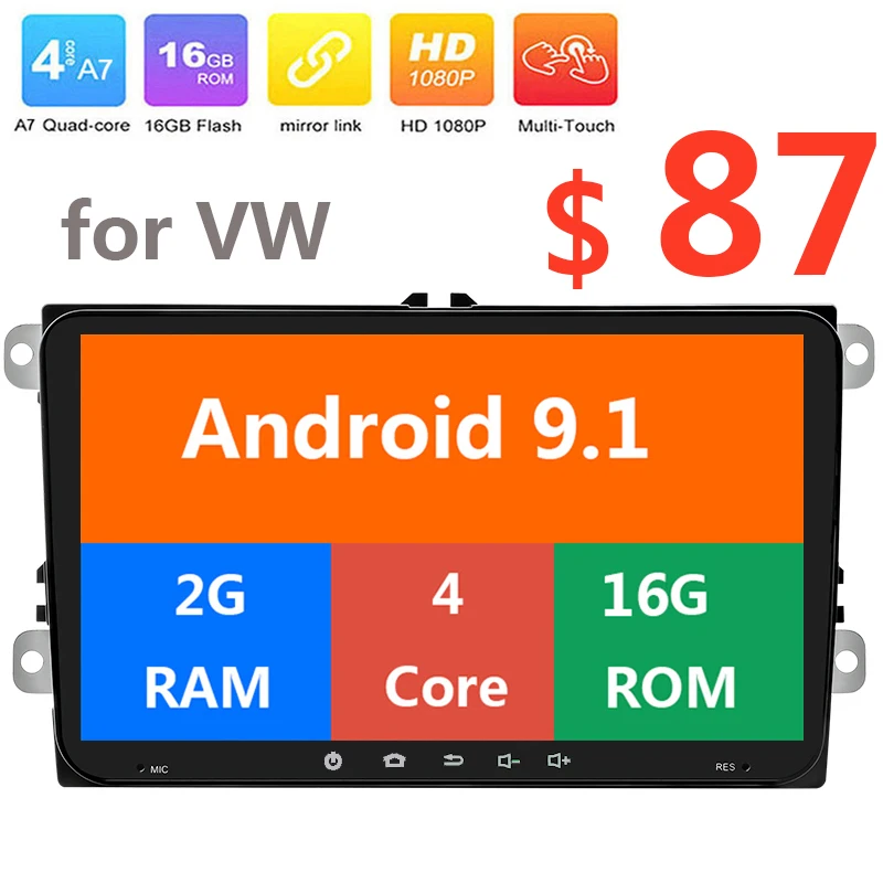 Автомагнитола 2 + 16 ГБ Android 9 1 дюймов для VW Passat POLO GOLF Skoda Seat Leon w/ Canbus