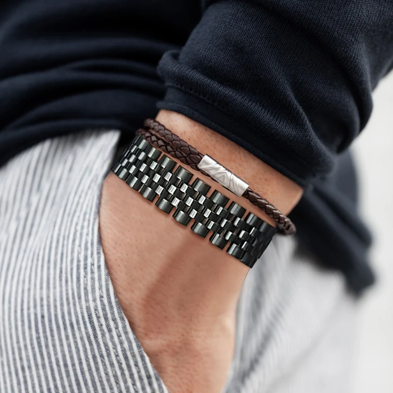 

GENTS LUXURY OYSTER STYLE WATCHBAND LINK BRACELET STAINLESS STEEL BRACELETS GIFT