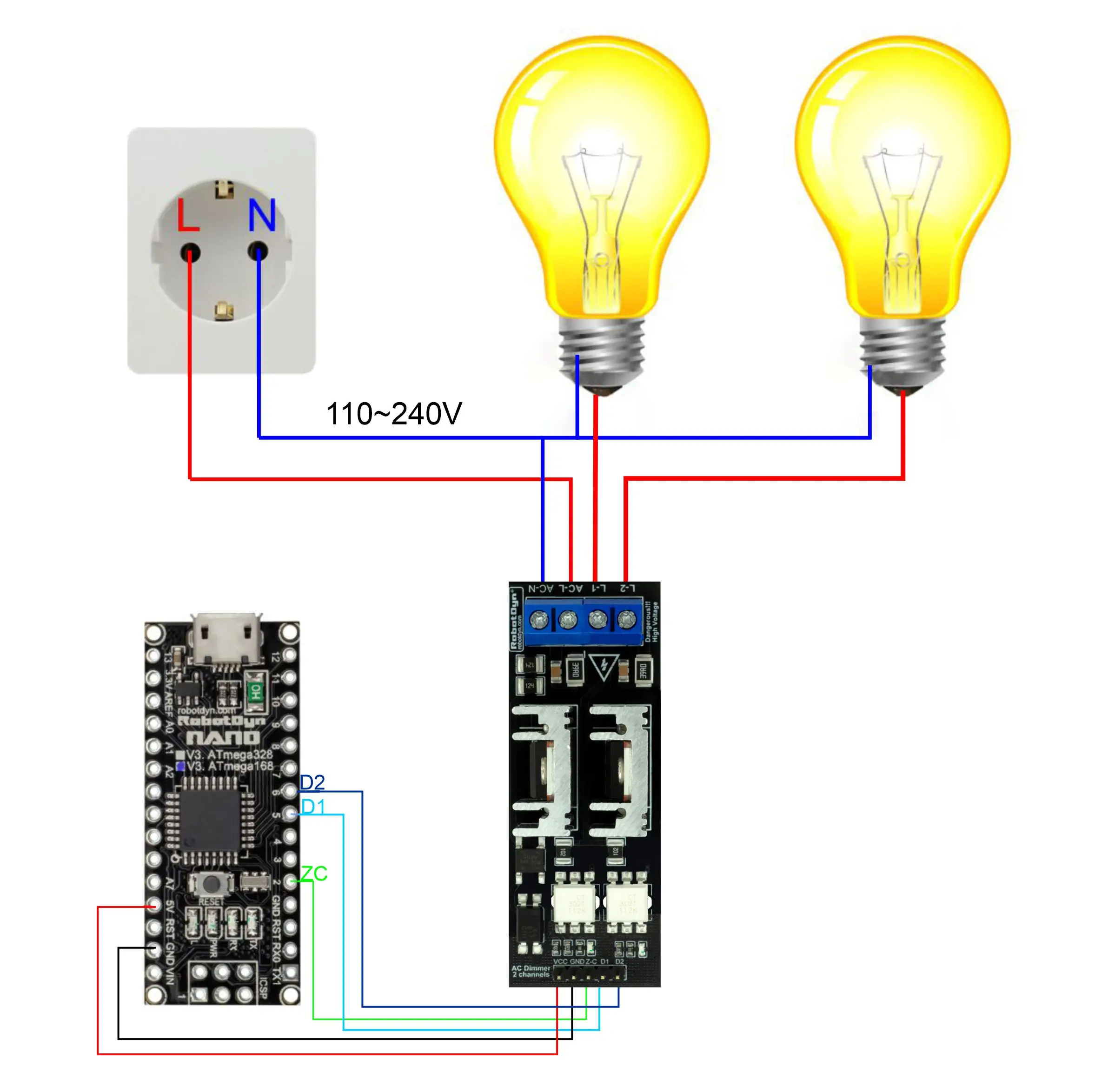 AC 5pcs DEL Light Dimmer Controller Board Arduino 110/240V 50/60Hz 
