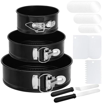 

Pan Set, Nonstick Leakproof 3Pcs Cake Pan Bakeware Cheesecake Pan with 2Pcs Icing Spatula, 3Pcs Icing Smoother