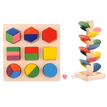 

2 Set Wooden Kids Building Block Toys: 1 Set Interesting Intellectual Geometry Early Educational Toys Age 3 Years & 1 Set Colorf