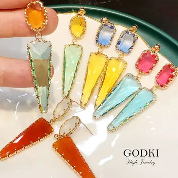 

GODKI Brazilian Multicolor Waterdrop Dubai Bridal Earring for Women Wedding Party Engagement Jewelry Trendy Cubic Zircon 2020
