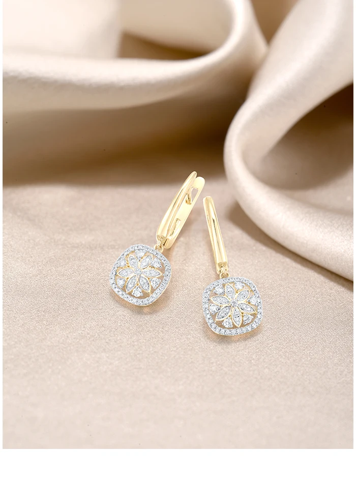 14 Karat Gelbgold-Diamant-Blumenohrringe 1