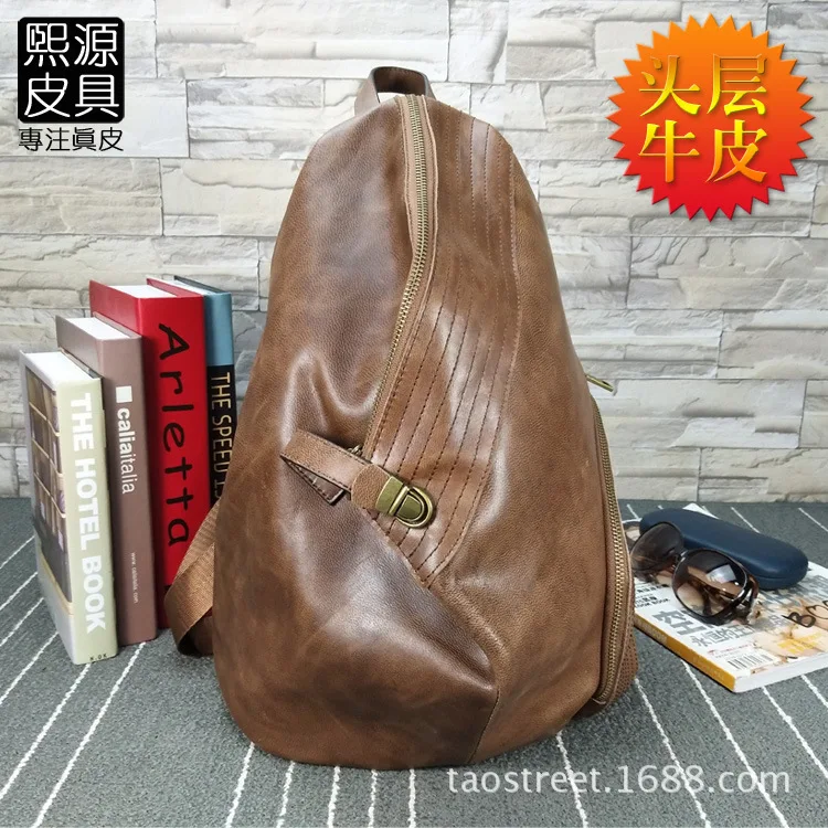 

New Style Fashion Cool Leather Backpack WOMEN'S Bag Grasping Pattern Pleated Full-grain Leather Backpack