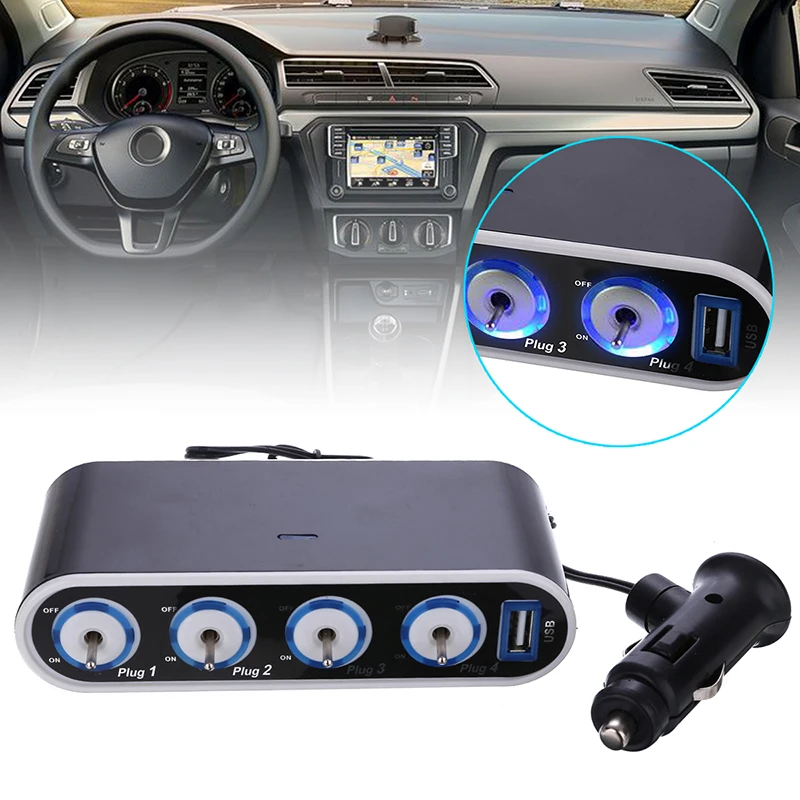 Universal 4 Socket Adapter Splitter 3.1A USB Charger Car DC 12V Cigarette Lighter Socket Splitter+ 4 USB Port Car Adapter
