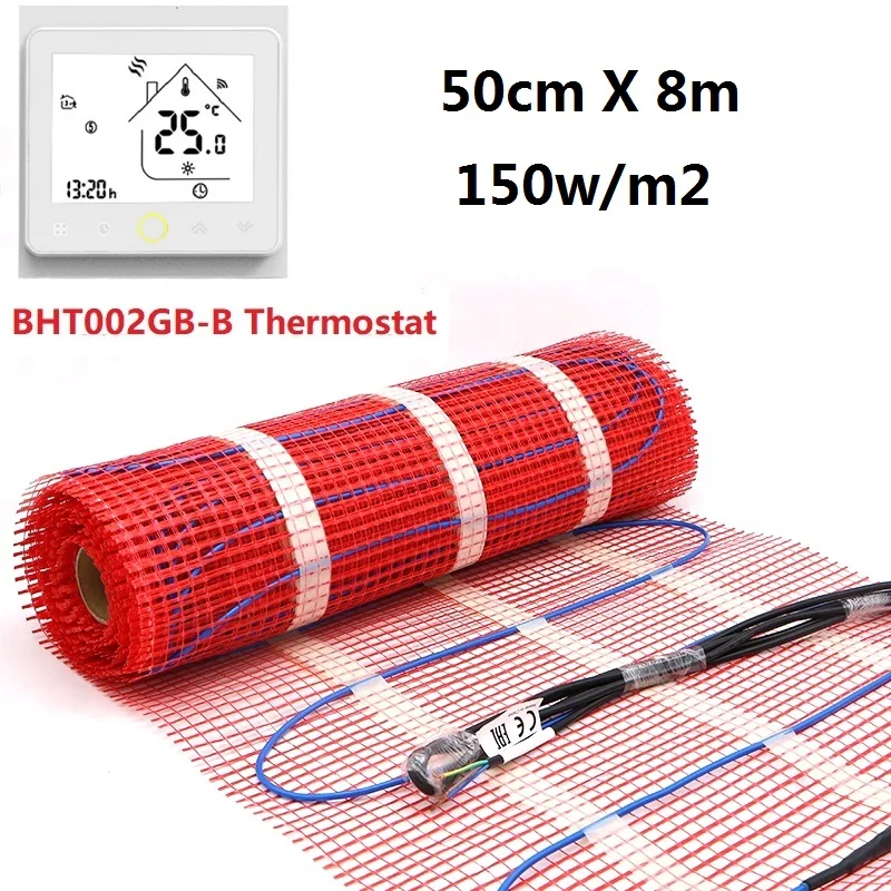 Floor-Heating-Mat-Kits Snow-Melting Under-Tile Warm with Wifi 4m2 50cmx8m 150w/m2