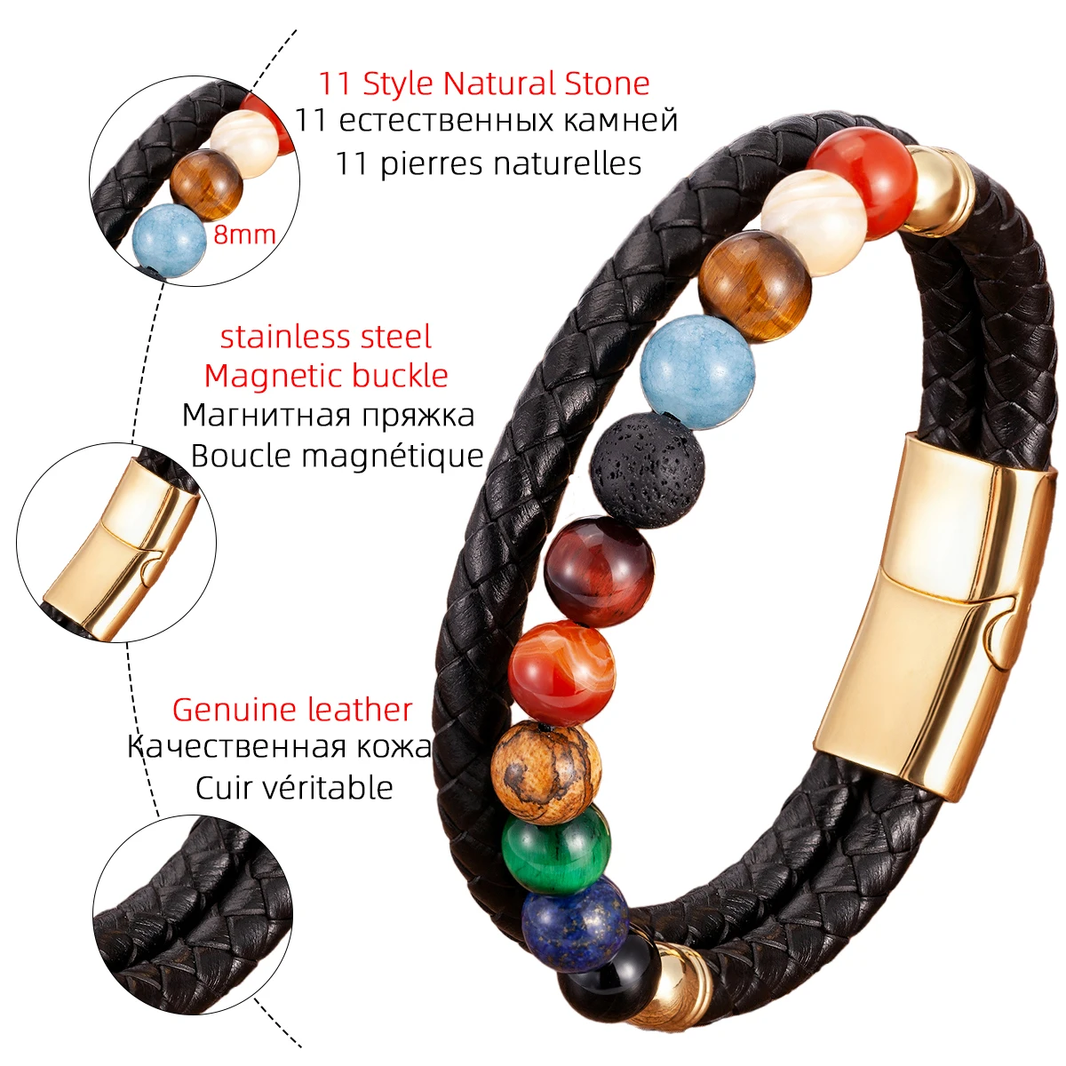2021 New Eight Planets Natural Stone Leather Bracelet Universe Chakra Galaxy Solar System Beads Bracelets For Men Women Jewelry - Image 5