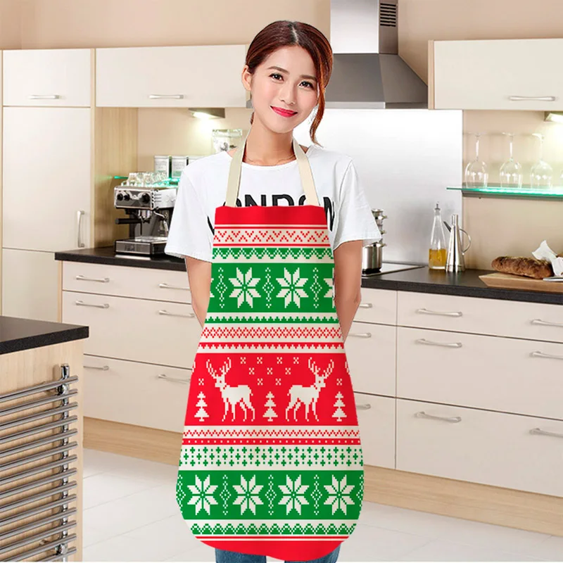 Parent-child Kitchen Apron Merry Christmas Snowflake Deer Printed Sleeveless Cotton Linen Aprons for Kid Men Women Home Cleaning