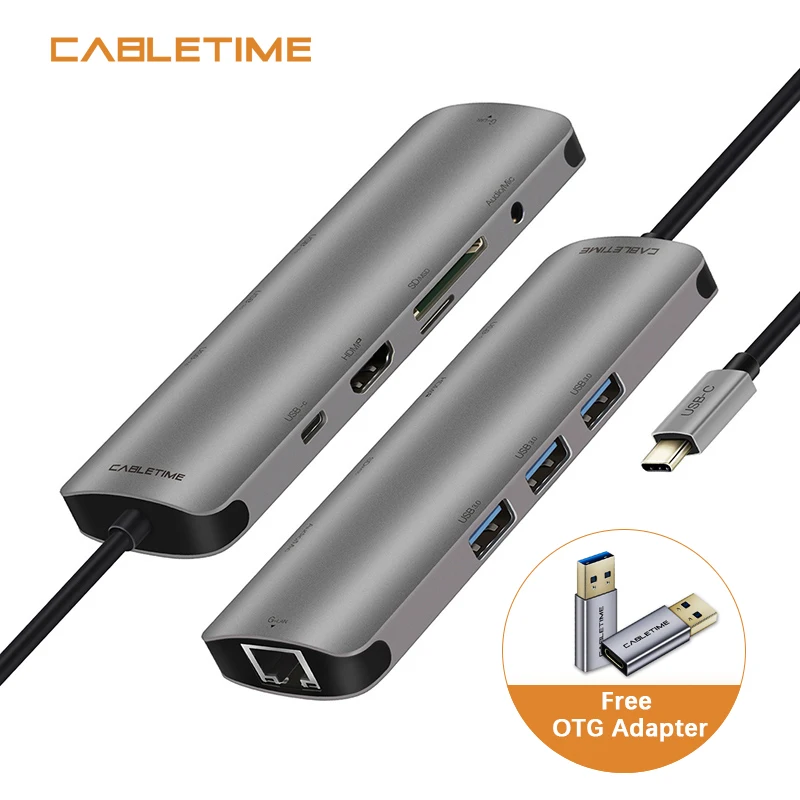 USB-концентратор Cabletime Тип C HDMI RJ45 9 в 1 концентратор USB 3 0 SDTF кардридер Ethernet для Samsung