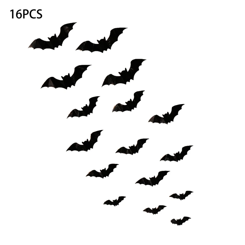 

16pcs/pack Halloween Theme Party Decoration Wall Stickers Scary Horror 3D Bat Stickers Bar Scene Layout Decor Props