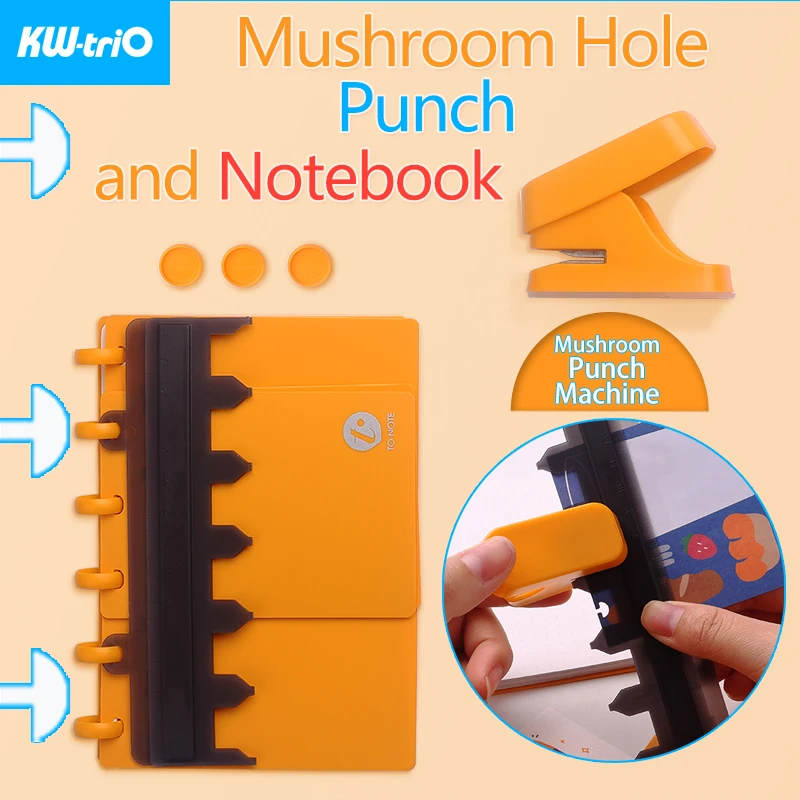 KW-triO Mushroom Hole Puncher Set Paper Punch Machine Mushroom Hole Notebook Discs Loose-leaf Book Cover Disc Binding Supplies
