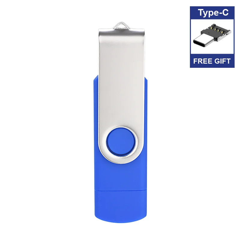 Подарочный адаптер type-C OTG 2 в 1 USB флэш-накопитель 16 ГБ 8 ГБ Флешка 32 Гб 64 Гб 128 ГБ флеш-накопитель U диск 1 ТБ 2 ТБ usb - Цвет: Blue-Type-C
