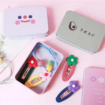 

Cute Metal Storage Box Avocado Bunny Flower Square Paper Tape Paper Clip Business Card Holder Desk Storage Box